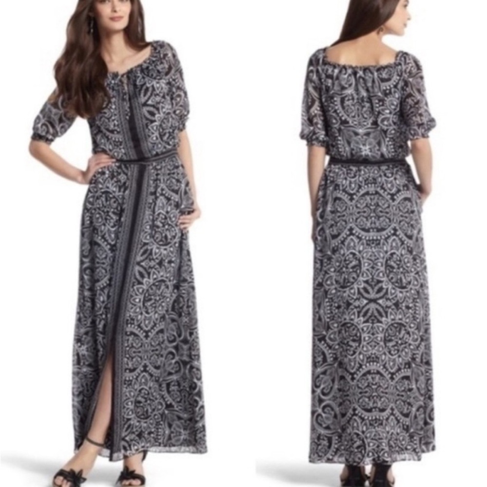 WHBM White House Black Market Maxi Front Slit Blouson Boho Dress Size 2-Pockets!